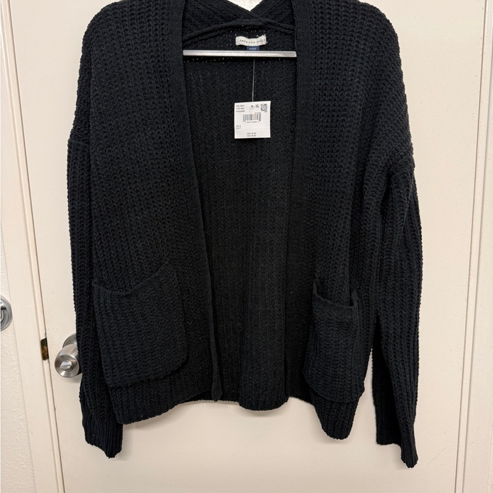 American Eagle Outfitters Black Open-Front Chunky Knit Cardigan Size Small
